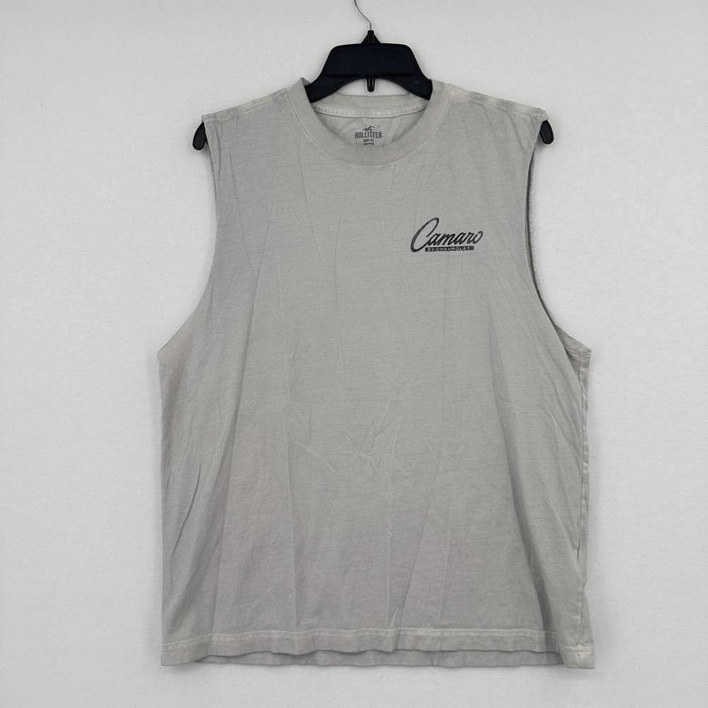 Hollister Cut-Off Muscle T-Shirt Mens Sz S White Boxy Fit Camaro Car Streetwear